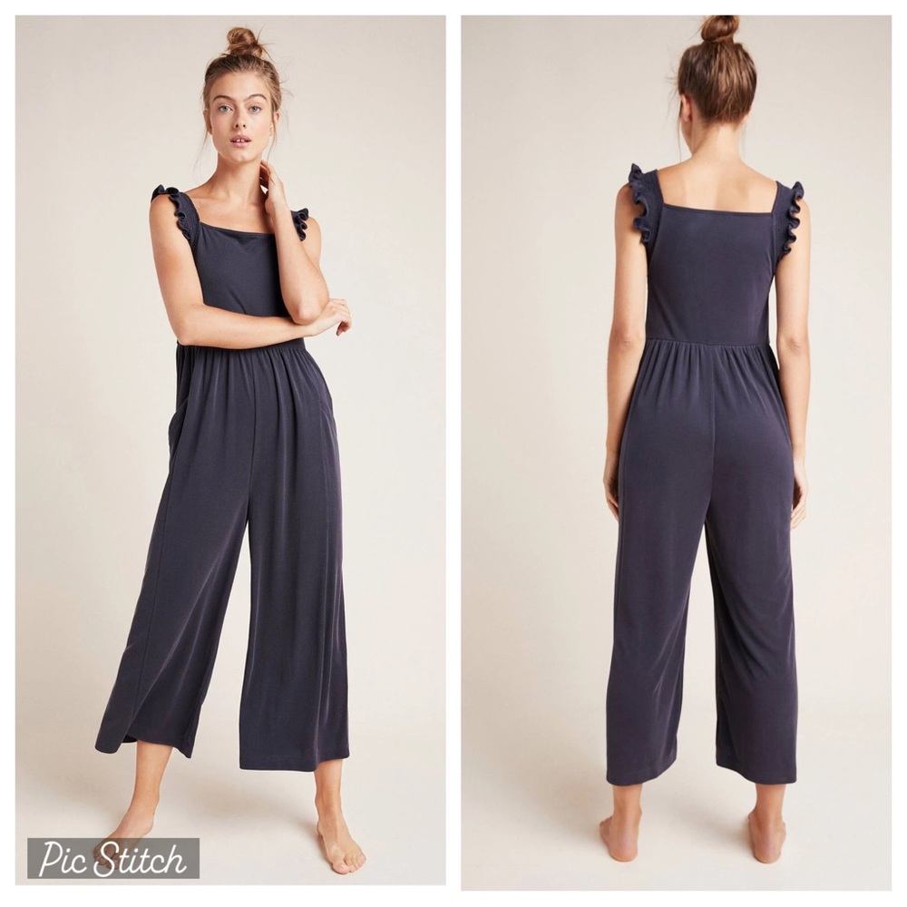 Women's Navy Jumpsuit with Ruffle Straps